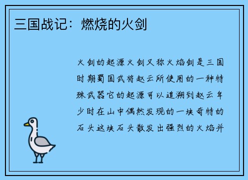 三国战记：燃烧的火剑